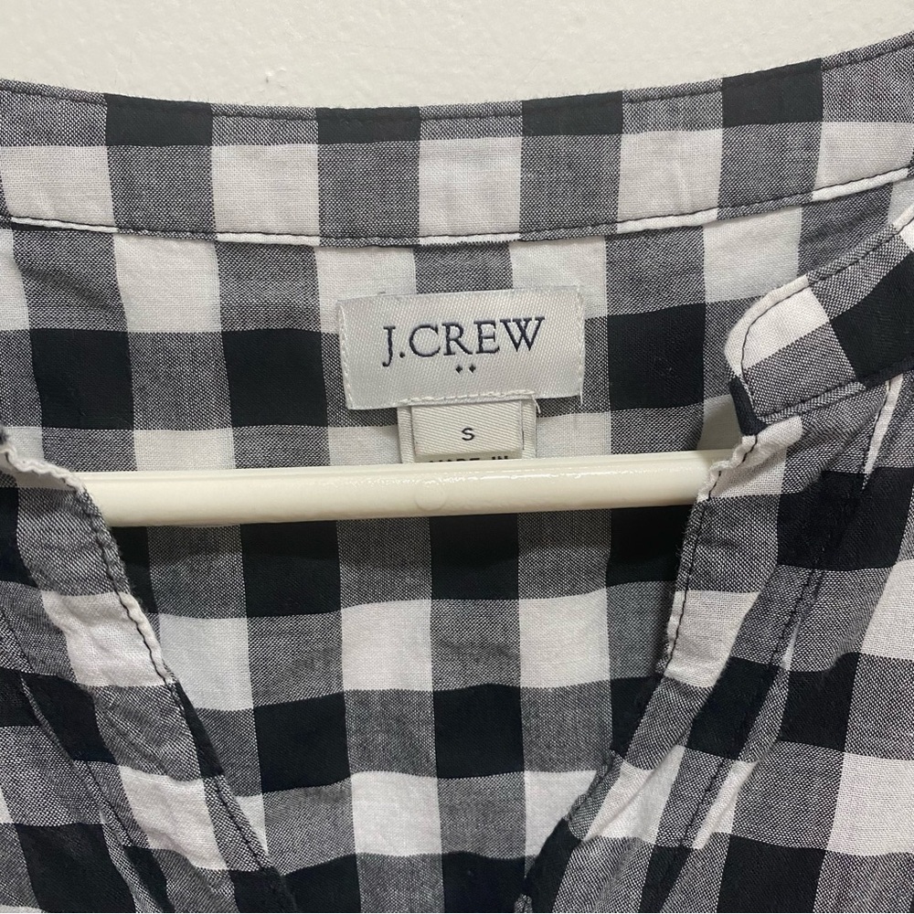 J Crew cotton short sleeve blouse tie black white check gingham lightweight - Picture 4 of 4